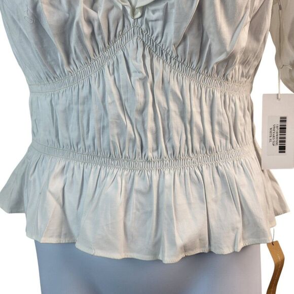 NEW Reformation X-Large White Cotton Blouse Sweetheart Neck Peplum Shirred - Picture 8 of 16